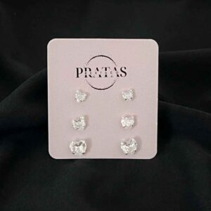 Trio de brincos coração Prata 925 - Bertaco Pratas