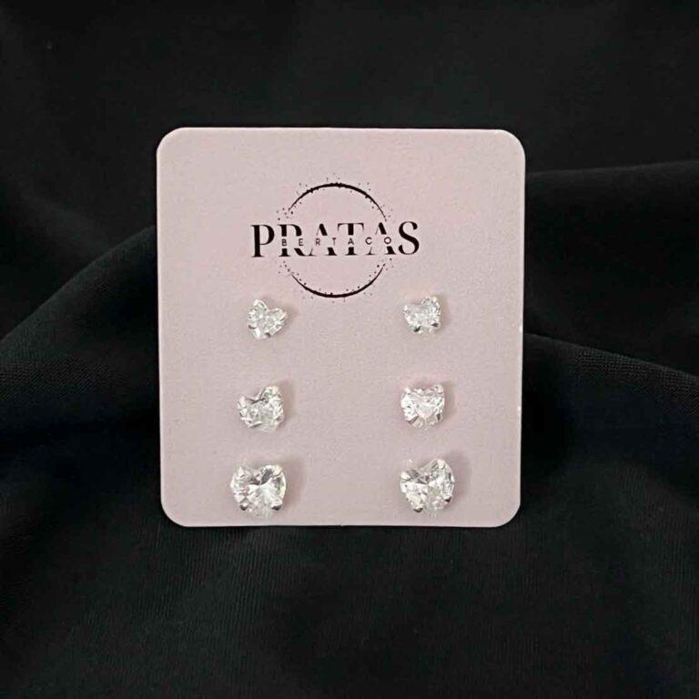 Trio de brincos coração Prata 925 - Bertaco Pratas